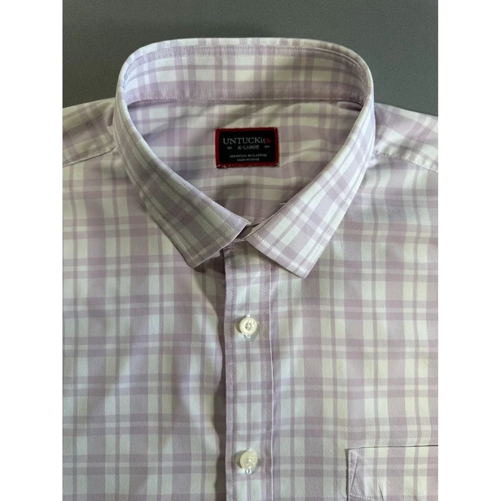 Untuckit Shirt Men XL Purple Plaid Button Up‎ Long Sleeve Pocket Lightweight - Picture 5 of 16
